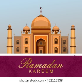 vector illustration of a Muslim mosque architecture Ramadan Kareem Festive postcard