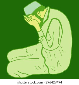 vector illustration of muslim offering namaaz. colorful hand drawn element for holiday design. doodle of a praying man.