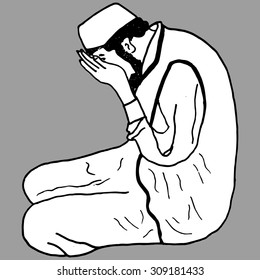 vector illustration of muslim offering namaaz. colorful hand drawn element for holiday design. doodle of a praying man.