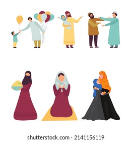 Vector illustration of Muslim people cartoon graphics. top view, perfect for background, wallpaper, and commemorating the month of Ramadan