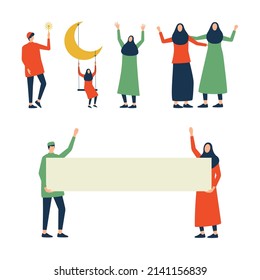 Vector illustration of Muslim people cartoon graphics. top view, perfect for background, wallpaper, and commemorating the month of Ramadan