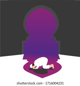 vector illustration of muslim people praying at ramadan night, good for template, user interface website, poster, card , social media post, etc