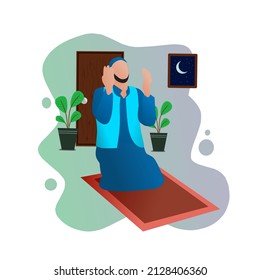vector illustration of a Muslim praying on the night of lailatul qadar