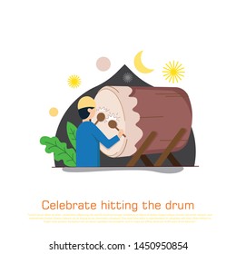 
Vector illustration of Muslim shape hitting a drum for an Islamic holiday celebration. flat vector.
