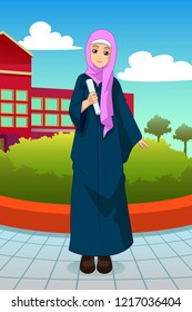 A vector illustration of Muslim Student During School Graduation