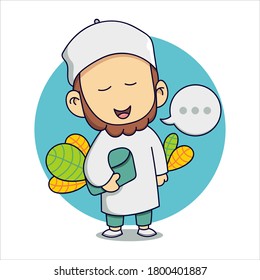 
Vector illustration of Muslim teacher carrying a bag. Suitable for Muslim children's book products.