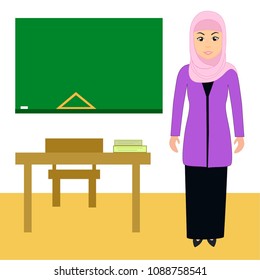 Vector Illustration Muslim Teacher Leads Lesson Stock Vector (Royalty ...