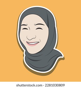 ilustración vectorial de la cara de una musulmana en un hiyab con una expresión graciosa