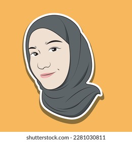 vector illustration of a Muslim woman's face in a hijab with a funny expression
