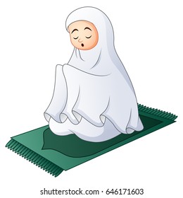 Vector illustration of Muslim women sitting on the prayer rug while praying