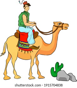 
Vector illustration of Muslim young man riding his camel