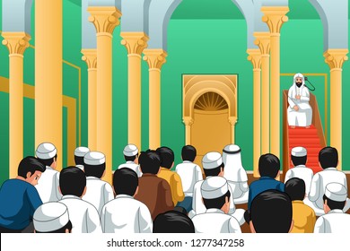 A vector illustration of Muslims Praying in a Mosque