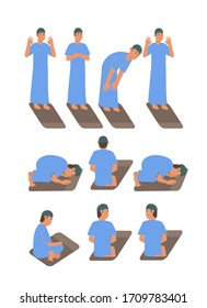 A vector illustration of Muslims Praying. procedure of muslim praying. muslim praying illlustration in flat design style. A vector illustration of Muslims . procedure of muslim praying. muslim 
