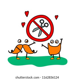 Vector illustration, mustache character. For no shave November. Simple outlined style, can be used for funny greeting cards, announcements, banners, stickers.