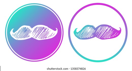 Vector Illustration of Mustache Man with Gradient Circle Blue and Violet. Logo, Sticker and Icon for Graphic Design.