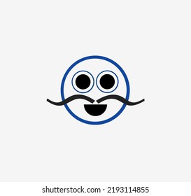 Vector illustration of mustache man head icon, eyes, circular mouth, black color, usable for camera app, photographer, website, computer, information technology, university