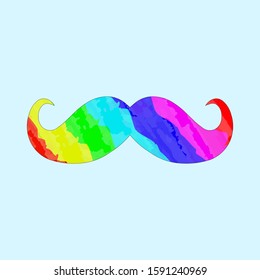Vector illustration of mustache painted with the colors of an LGBT community rainbow on a blue uniform background