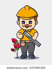 vector illustration of a mustachioed construction worker. profession icon concept