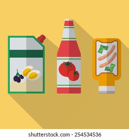 Vector illustration of mustard, mayonnaise, ketchup.