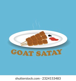 vector illustration of mutton satay with sauce and soy sauce