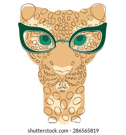 vector illustration, the muzzle of the leopard in fashion glasses for prints on your clothes