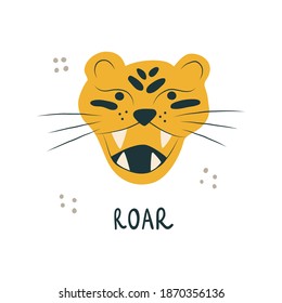 Ilustración vectorial con la boquilla de un tigre para niños textiles, decoración de habitación para niños