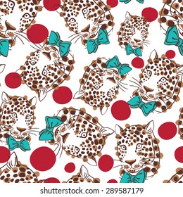 vector illustration muzzle with a trendy leopard bow tie, a print for your t-shirts or sweatshirts