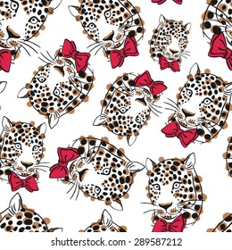 vector illustration muzzle with a trendy leopard bow tie, a print for your t-shirts or sweatshirts
