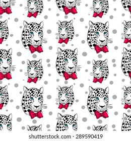 vector illustration muzzle with a trendy leopard bow tie, a print for your t-shirts or sweatshirts