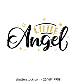 Vector illustration of My Angel text for girls clothes. Princess badge, tag, icon. T-shirt design, card, banner template. Girl calligraphy background. Little Girl lettering typography.