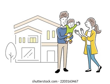 Vector illustration: My home and family of three