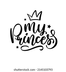 Vektorgrafik von My Princess Text für Mädchen Kleidung. Prinzessin-Abzeichen, Tag, Symbol. T-Shirt Design, Karte, Banner Vorlage. Girl-Kalligrafie-Hintergrund. Little Girl Schrift Typografie.