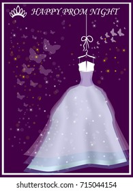 Vector Illustration - My Prom Night. Background With Prom Dress  For Poster Or Flyer