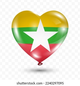 Vector illustration of a Myanmar country love balloon on transparent background (PNG). Flying love balloons for Independence Day celebration.