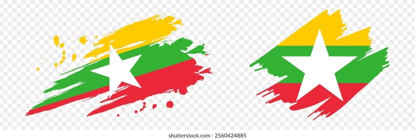 Vector illustration of Myanmar flag in brush stroke effect on transparent background