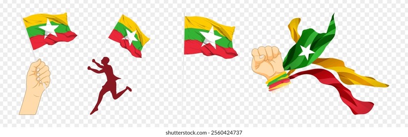 Vector illustration of Myanmar flag composition on transparent background