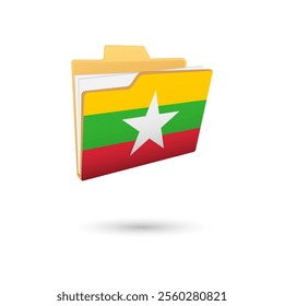 Vector illustration of Myanmar flag isolated in file folder on white background.