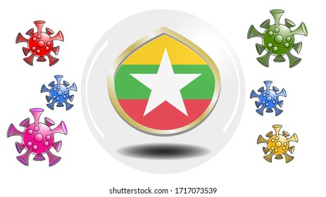 Vector and illustration, Myanmar flags and shield, with Corona virus.