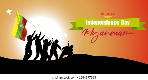 Vector illustration for Myanmar happy independence day, 4th July, national day, tricolor abstract background, Myanmar flag, patriotic day , banner, poster