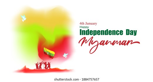Vector illustration for Myanmar happy independence day, 4th July, national day, tricolor abstract background, Myanmar flag and soldier for patriotic day , banner, poster