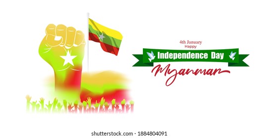 Vector illustration for Myanmar happy independence day, 4th July, national day, tricolor abstract background, Myanmar flag and soldier for patriotic day , banner, poster