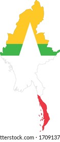 vector illustration of Myanmar map with flag