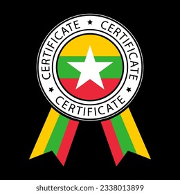 Vector illustration of Myanmar ribbon certificate on black background.