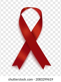 Vector illustration of the myeloma cancer awareness ribbon, isolated on a transparent background. Realistic vector burgundy silk ribbon with loop.