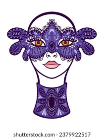 Vector Illustration. A mysterious lady in carnival mask  Beautiful design of mask