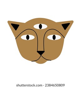 Vector illustration Mystical cat with three eyes isolated on white background