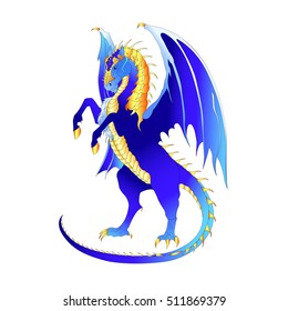  Vector illustration of mystical creature azure dragon-horse isolated on white background