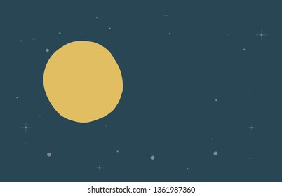 Vector illustration with mystical full moon and stars. Cartoon style