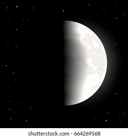 Vector illustration with mystical half moon and stars. Cartoon style