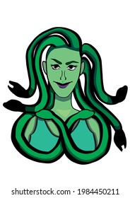 Vector illustration of mythological character Medusa with snakes